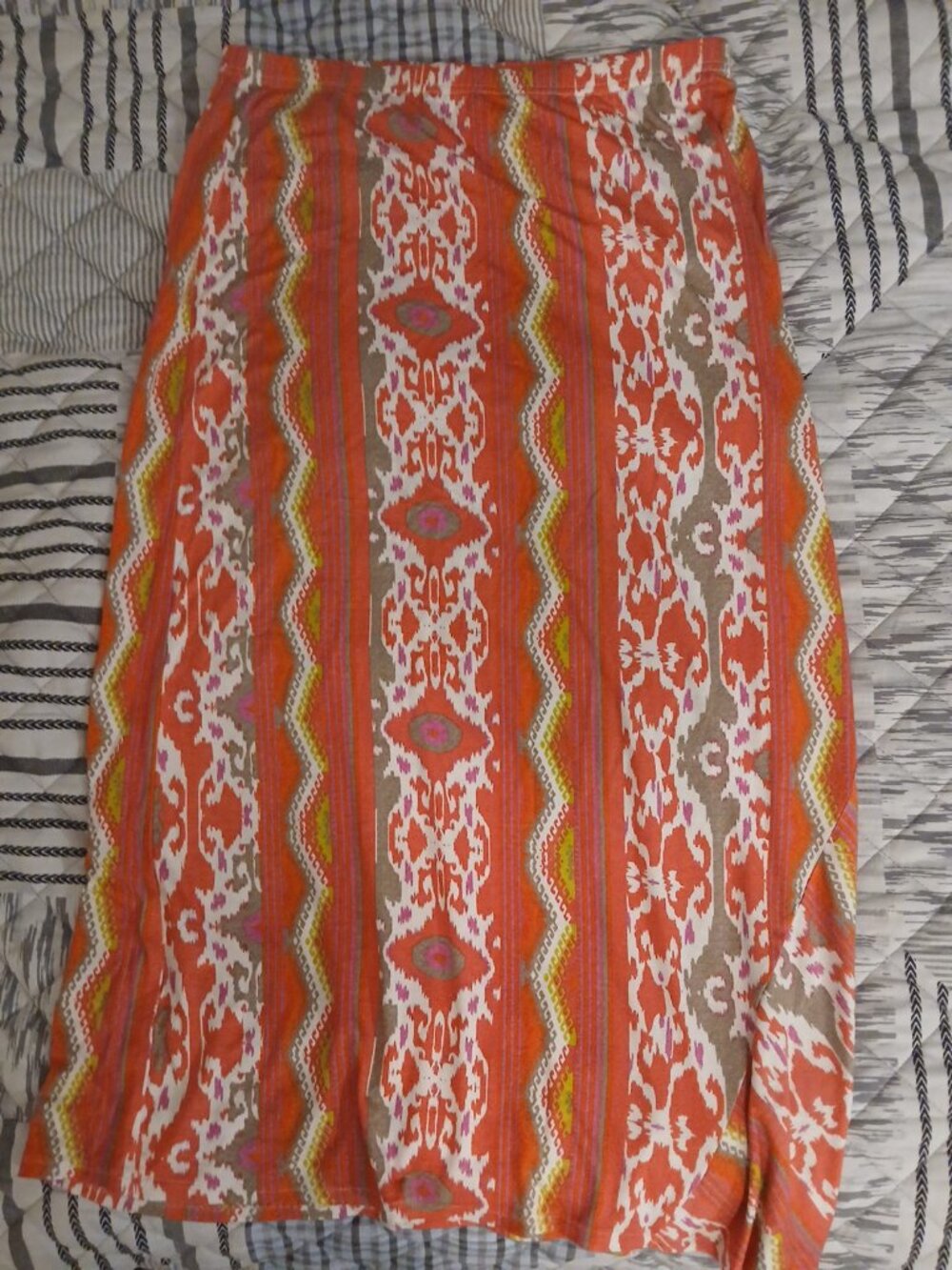 Nevada Orange Ikat Boho Print Midi Skirt – Like New Size L